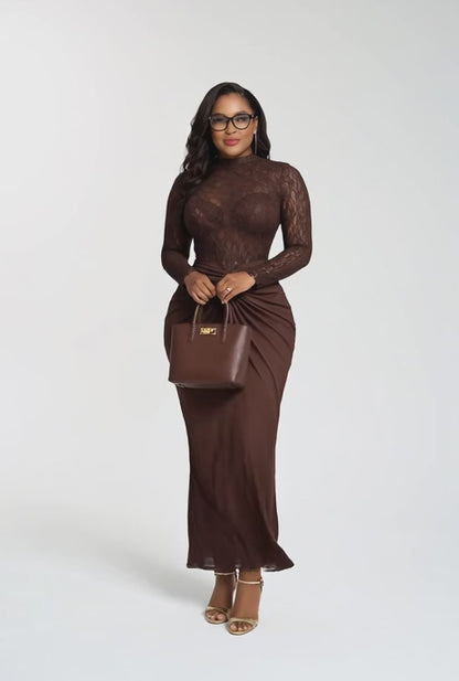 Brown Elegant Bodycon Top & Pant DR043
