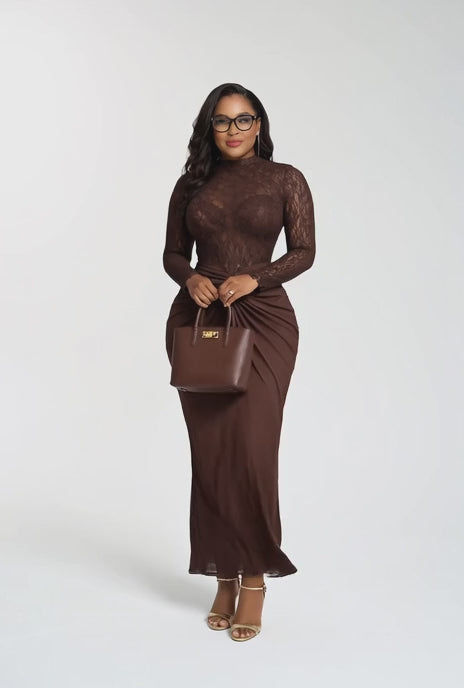 Brown Elegant Bodycon Dress With Net Top