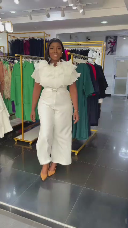 Turkish Brand White Jumpsuit for Women Canada – Sleek & Ruffled Neck