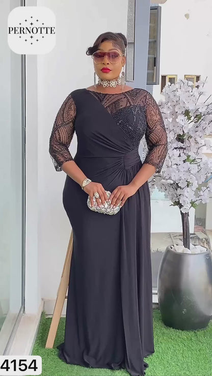 Midnight Elegance Lace Evening Gown