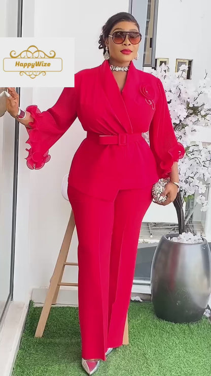 Elegant Red Chiffon  Two-Piece Set – Timeless Chic